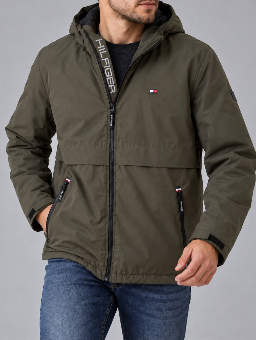 Tommy Hilfiger Green Performance Water Resistant Hooded Jacket Mens Size XXL